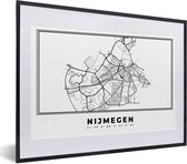 Fotolijst incl. Poster Zwart Wit- Stadskaart – Zwart Wit - Kaart – Nijmegen – Nederland – Plattegrond - 40x30 cm - Posterlijst
