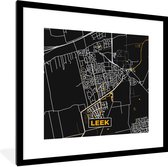 Fotolijst incl. Poster - Leek - Stadskaart - Plattegrond - Kaart - Black and Gold - 40x40 cm - Posterlijst