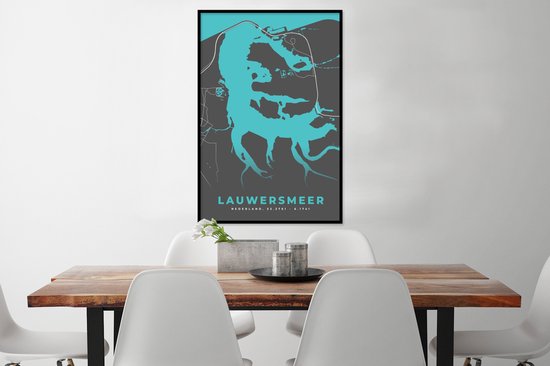 Poster in lijst - Fotolijst 60x90 cm - Posters - Lauwersmeer - Kaart - Nederland - Stadskaart - Plattegrond - Lauwersmeer - Posterlijst zwart - Decoratie - Wanddecoratie woonkamer - Muurdecoratie slaapkamer
