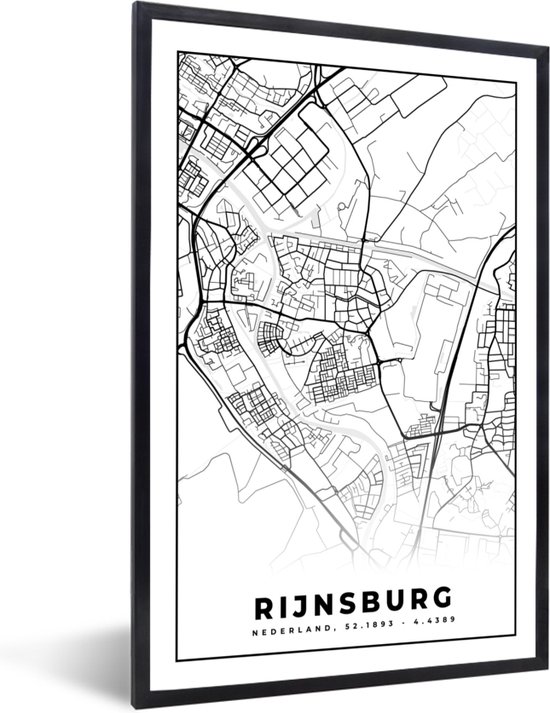 Fotolijst incl. Poster - Rijnsburg - Kaart - Plattegrond - Stadskaart - 40x60 cm - Posterlijst