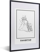 Fotolijst incl. Poster Zwart Wit- Stadskaart – Zwart Wit - Kaart – Zaanstad – Nederland – Plattegrond - 40x60 cm - Posterlijst