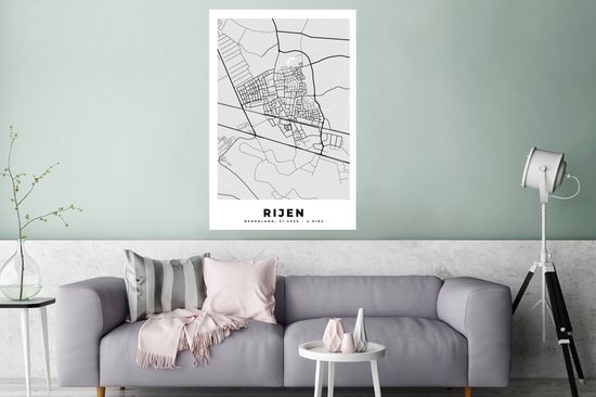Affiche Rijen - Carte - Zwart Wit - Nederland - Carte - Plan de la ville - 80x120 cm