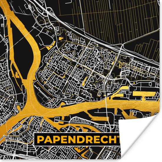 Poster Papendrecht - Goud - Stadskaart - Plattegrond - Kaart - 50x50 cm