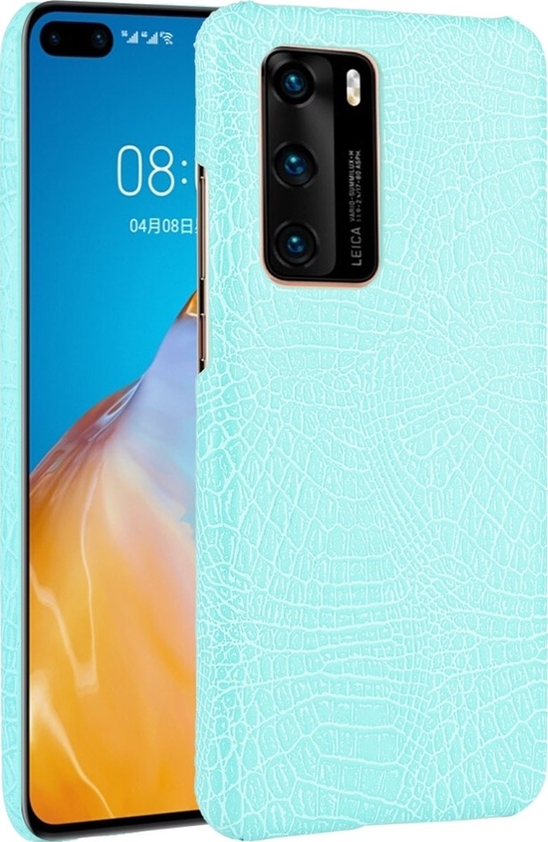 Mobigear Hoesje geschikt voor Huawei P40 Telefoonhoesje Hardcase | Mobigear Croco Backcover | P40 Case | Back Cover - Turquoise
