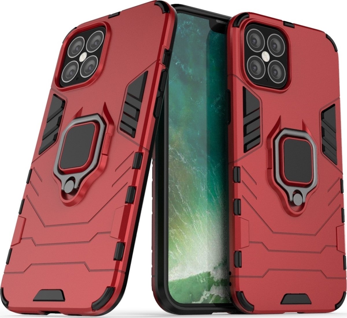 Mobigear Hoesje geschikt voor Apple iPhone 12 Pro Max Telefoonhoesje Hardcase | Mobigear Armor Ring Backcover Shockproof met Ringhouder | Schokbestendig iPhone 12 Pro Max Telefoonhoesje | Anti Shock Proof - Rood