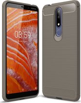 Mobigear Hoesje geschikt voor Nokia 3.1 Plus Telefoonhoesje Flexibel TPU | Mobigear Brushed Slim Backcover | 3.1 Plus Case | Back Cover - Grijs