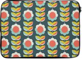 Laptophoes 14 inch - Retro - Bloemen - Scandinavisch - Laptop sleeve - Binnenmaat 34x23,5 cm - Zwarte achterkant