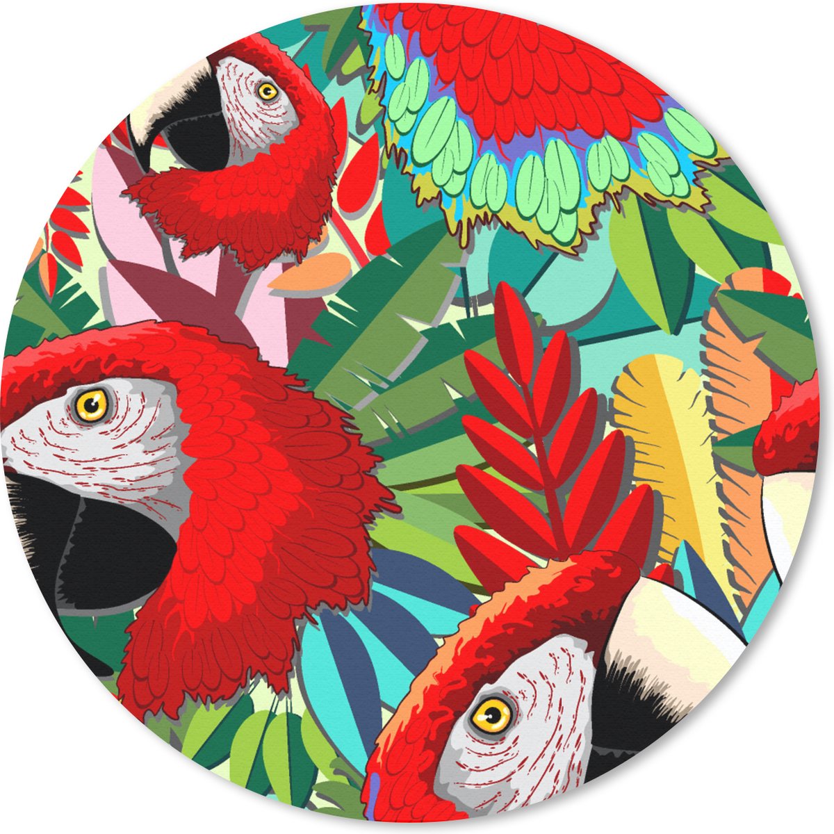 Muismat - Mousepad - Rond - Jungle - Papegaai - Vogels - Design - 30x30 cm - Ronde muismat