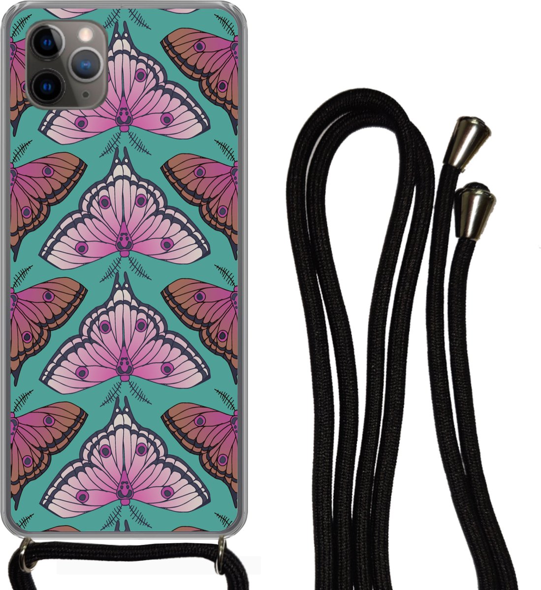 Telefoonhoesje Geschikt voor iPhone 11 Pro - Meisje - Motten - Insecten - Patronen - Girl - Kids - Kinderen - Meiden - Siliconen - Crossbody - Backcover met Koord - Telefoonhoesje met koord - Hoesje met touw Telefoonhoesje