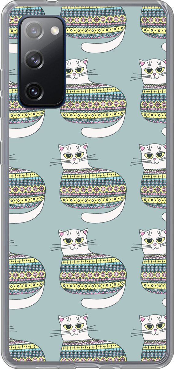 Telefoonhoesje Geschikt voor Samsung Galaxy S20 FE hoesje - Meisje - Katten - Trui - Patronen - Girl - Kids - Kinderen - Meiden - Siliconen Telefoonhoesje Telefoonhoesje