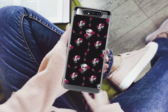 Telefoonhoesje Geschikt voor Samsung Galaxy A80 hoesje - Meiden - Skull - Rozen - Patronen - Girl - Kids - Kinderen - Meisje - Siliconen Telefoonhoesje Telefoonhoesje