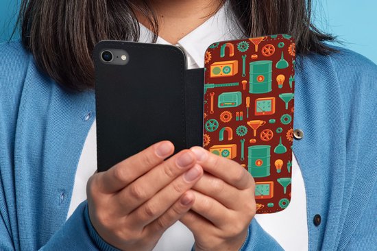 Étui pour téléphone iPhone 8 Bookcase - Motif - Rétro - Outils - Avec compartiments - Étui portefeuille avec fermeture magnétique