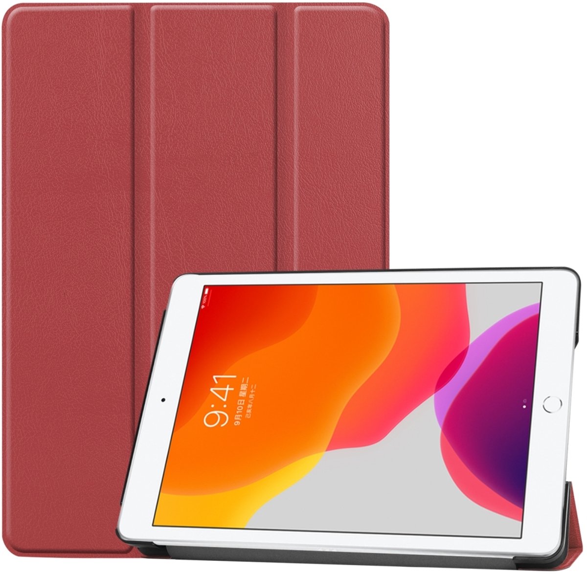 Mobigear Tablethoes geschikt voor Apple iPad 9 (2021) Hoes | Mobigear Tri-Fold Bookcase - Bordeaux Rood