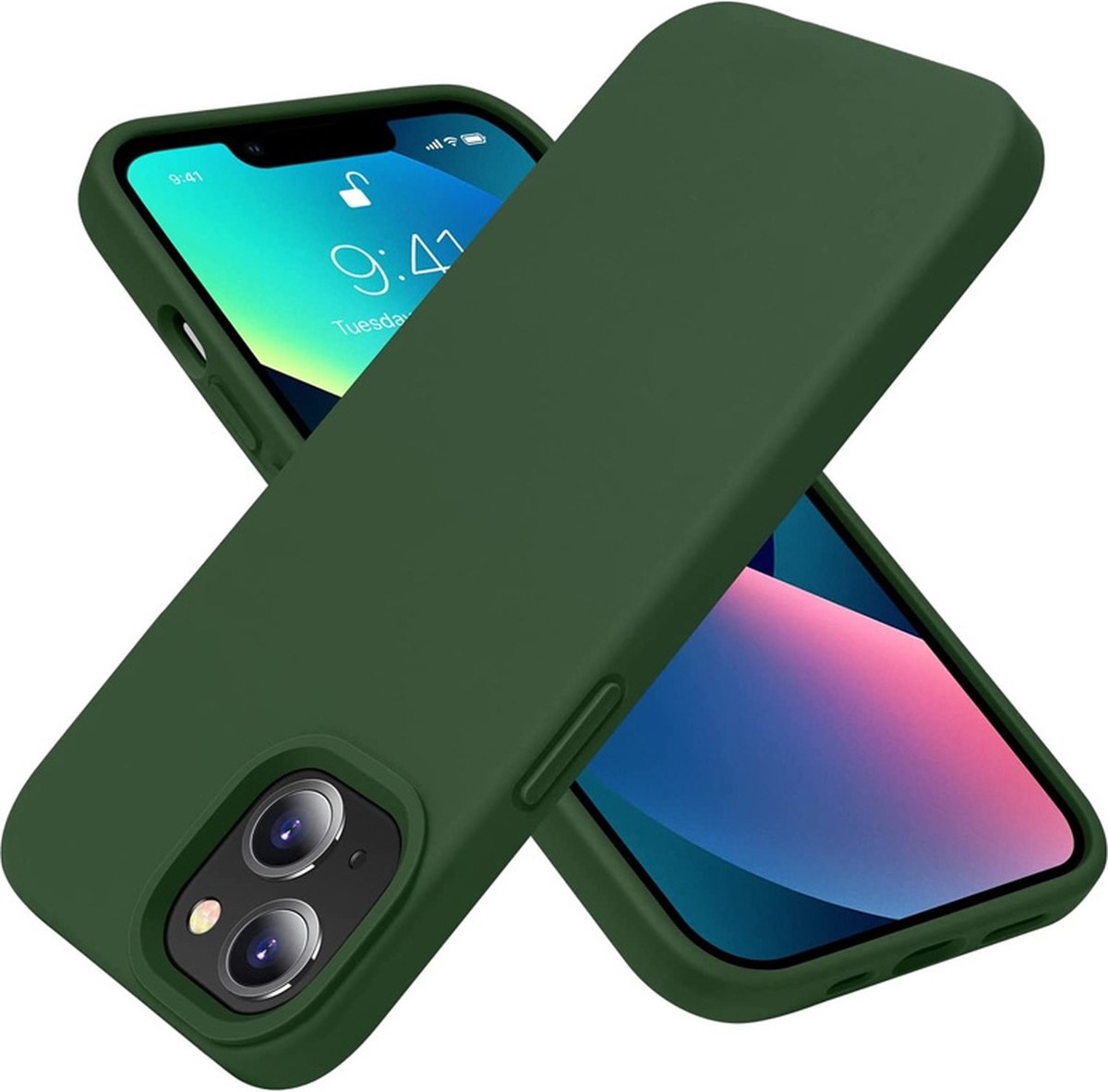 geschikt voor iPhone 13 Mini Hoesje Siliconen - Soft Touch Telefoonhoesje - geschikt voor iPhone 13 Mini Silicone Case met zachte voering - Liquid Silicone Case Hoesje geschikt voor iPhone 13 Mini donkergroen op Prijzenvolger.com