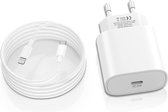 USB-C Oplader 20W + Kabel 2 Meter Wit - Snellader voor iP 11/12/13/14 - Geschikt voor Apple iPhone / Apple iPad