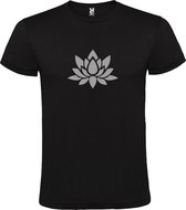 Zwart  T shirt met  print van "Lotusbloem " print Zilver size XL