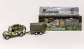 Kids Globe Die Cast pull back Landrover Army met aanhanger