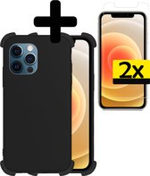 Hoes voor iPhone 12 Pro Max Hoesje Zwart Met 2x Screenprotector Shockproof - Hoes voor iPhone 12 Pro Max Case - Shockproof Hoes voor iPhone 12 Pro Max Hoes Met 2x Screenprotector -