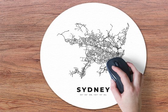 Muismat rond 50x50 cm - Mousepad Australië - Plattegrond - Vintage - Zwart Wit - Ronde muismatten - Stadskaart