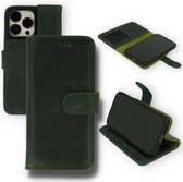 Apple iPhone 13 Hoesje Groen - Handgemaakt Echt Lederen Portemonnee Book Case