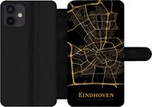 Bookcase Geschikt voor iPhone 12 telefoonhoesje - Eindhoven - Stadskaart - Goud - Met vakjes - Wallet case met magneetsluiting