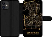Bookcase Geschikt voor iPhone 12 Pro telefoonhoesje - Eindhoven - Stadskaart - Goud - Met vakjes - Wallet case met magneetsluiting