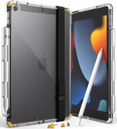 Ringke Fusion+ Geschikt voor Apple iPad 10.2 (2019/2020/2021) Hoes Schokbestendig Transparant + Handstrap Zwart en Bumpers Wit/Geel