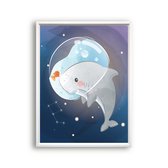 Schilderij  Dolfijn in de ruimte / space / Dieren / 40x30cm
