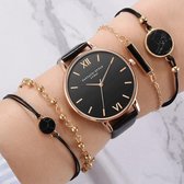 Set van armbanden met klassiek horloge - Minimalistisch - Luxe details - Roze Goud met Zwart
