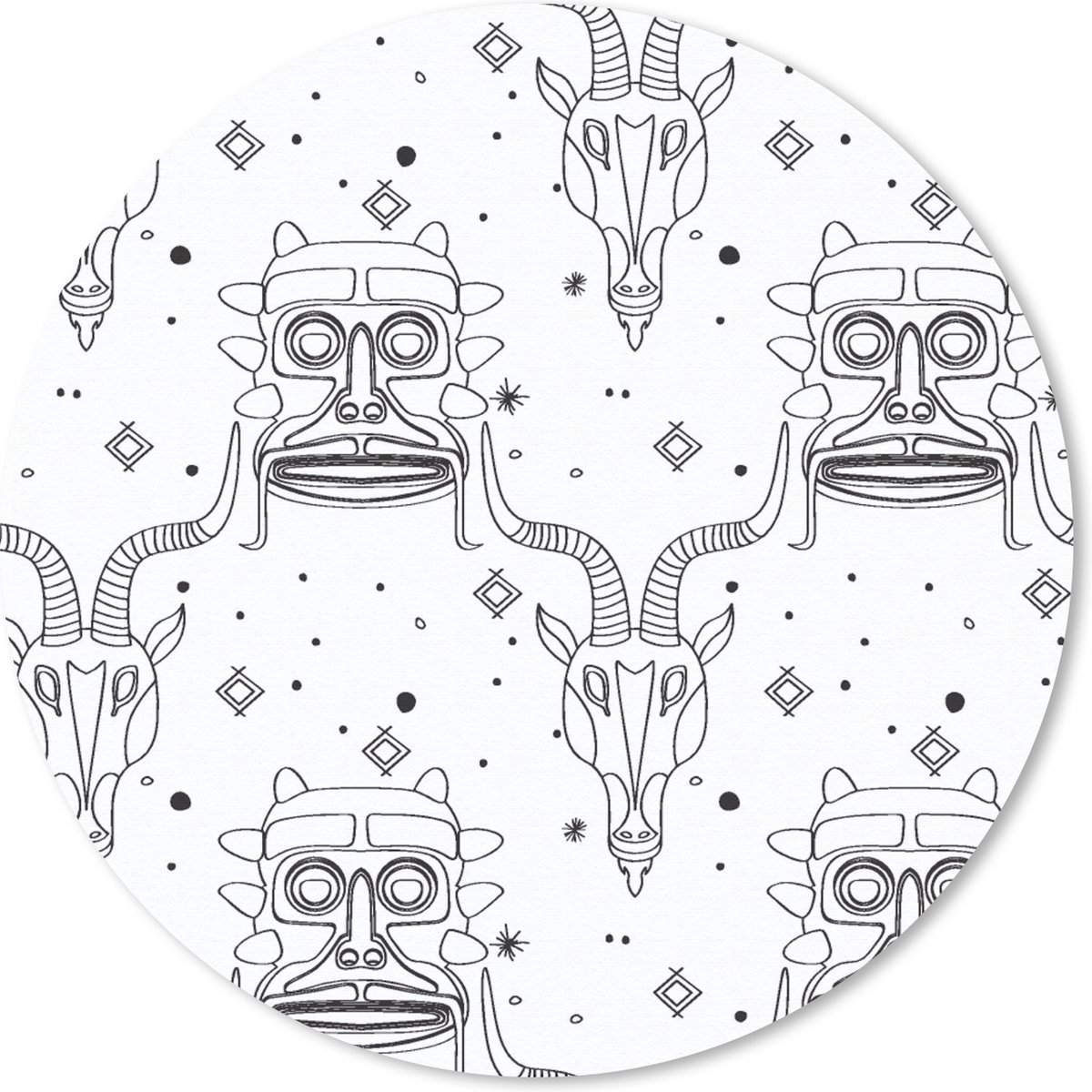 Muismat rond 20x20 cm - Mousepad Masker - Lijn - Patronen - Tribal - Ronde muismatten