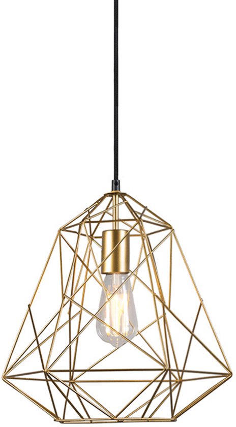 Qazqa Framework Lampada A Sospensione Design – 1 Luce, Oro/Ottone, H 135 Cm, Regolabile, E27, Per Soggiorno E Cucina