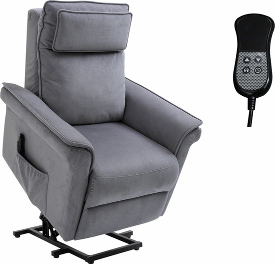 HOMCOM Sta-stoel met opsta-hulp tv-stoel ligfunctie linnen touch grijs 713-081V90