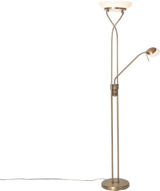 QAZQA empoli - Moderne Dimbare LED Vloerlamp | Staande Lamp met Dimmer met leeslamp - 1 lichts - H 1800 mm - Brons - Woonkamer | Slaapkamer | Keuken