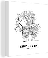 Canvas Schilderij Nederland – Eindhoven – Stadskaart – Kaart – Zwart Wit – Plattegrond - 50x50 cm - Wanddecoratie