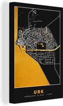 Canvas Schilderij Urk - Black and Gold - Stadskaart - Plattegrond - Kaart - 60x90 cm - Wanddecoratie