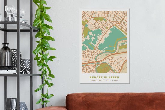 Peinture sur toile Bergse Plassen - Carte - Vintage - Plan d'étage - Plan de la ville - 40x60 cm - Décoration murale