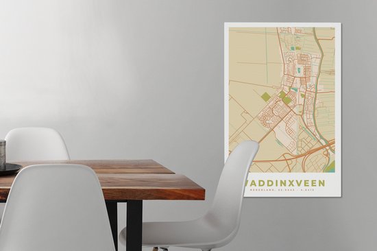 Peinture sur toile Waddinxveen - Plan de la ville - Carte - Plan d'étage - Vintage - 60x90 cm - Décoration murale