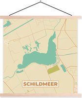 Posterhanger incl. Poster 60x60 cm - Schoolplaat - Vintage - Plattegrond - Schildmeer - Kaart - Stadskaart - Textielposter - Blanke latten - Plattegrond