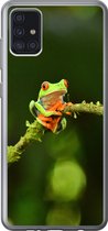 Geschikt voor Samsung Galaxy A52 5G hoesje - Kikker - Takken - Groen - Siliconen Telefoonhoesje