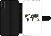 Bookcase Geschikt voor iPhone X telefoonhoesje - Wereldkaart - Groen - Bladeren - Met vakjes - Wallet case met magneetsluiting