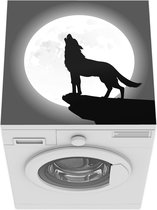 Wasmachine beschermer mat - een huilende wolf bij volle maan - zwart wit - Breedte 60 cm x hoogte 60 cm