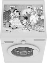 Wasmachine beschermer mat - Illustratie van een kinderkamer in oude stijl - zwart wit - Breedte 55 cm x hoogte 45 cm