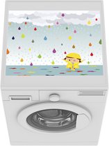 Wasmachine beschermer mat - een kind dat omringt is met kleurrijke waterdruppels - Breedte 55 cm x hoogte 45 cm