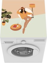 Wasmachine beschermer mat - Vrouw - Stoel - Hoed - Pastel - Breedte 60 cm x hoogte 60 cm