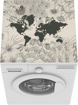 Wasmachine beschermer - Wasmachine mat - Wereldkaart - Grijs - Bloem - 60x60 cm - Droger beschermer