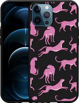 iPhone 12 Pro Max Hoesje Zwart Roze Cheeta's - Designed by Cazy