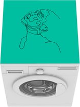 Wasmachine beschermer mat - Vrouw - Line art - Gezicht - Groen - Breedte 60 cm x hoogte 60 cm