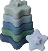 Label Label Blue Silicone Stacking Tower, Jouets à empiler dès la naissance, avec anneaux, en forme d'étoiles, Multicolore