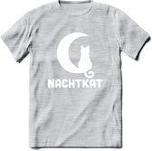 Nachtkat- Katten T-Shirt Kleding Cadeau | Dames - Heren - Unisex | Kat / Dieren shirt | Grappig Verjaardag kado | Tshirt Met Print | - Licht Grijs - Gemaleerd - S