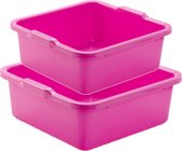 Voordeelset multifunctionele kunststof teiltjes roze in 2x formaten - 8 en 11 liter inhoud afwasbakjes